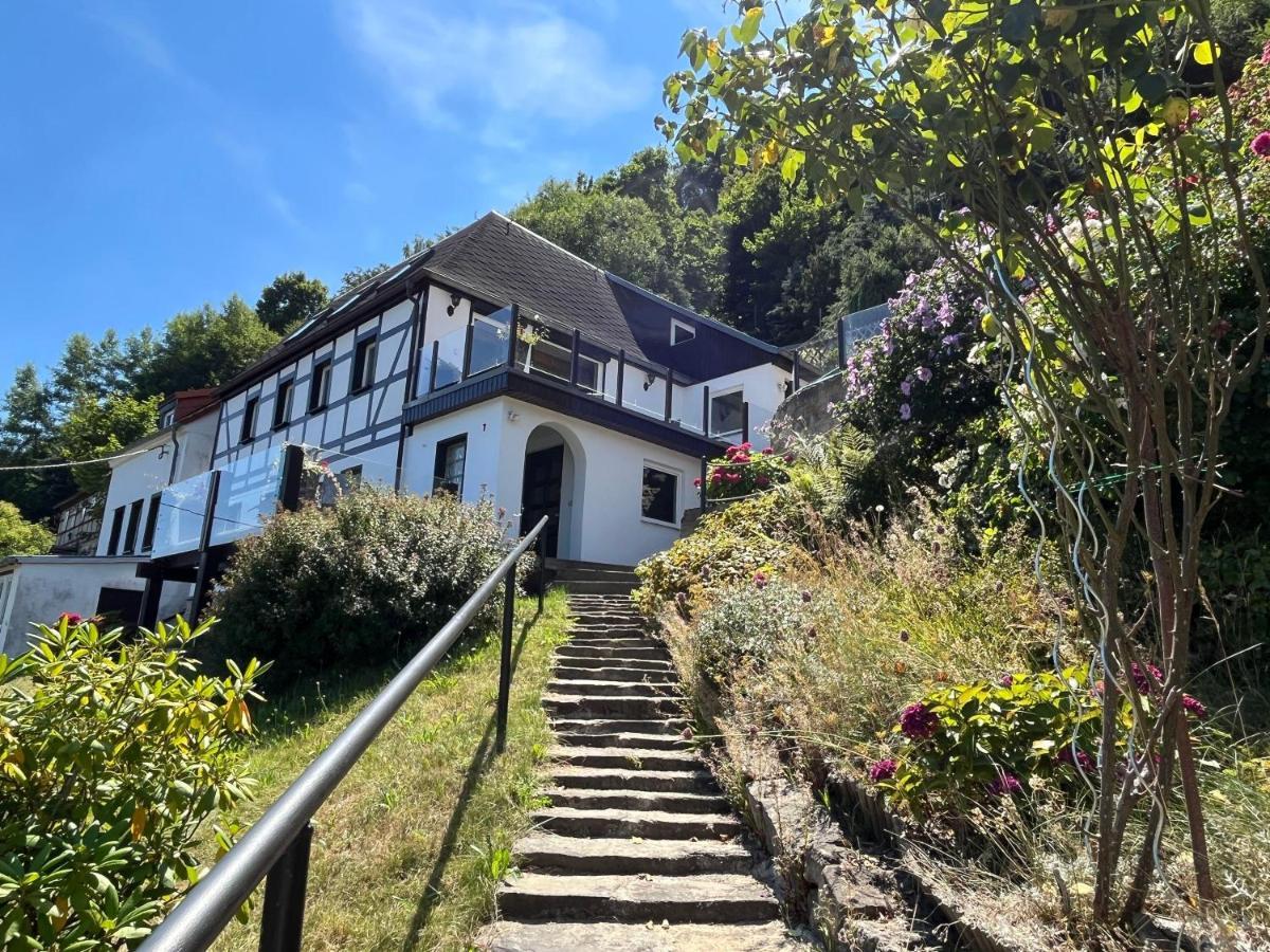 Saechsische-Schweiz-Ferienhaus-Wohnung-1-Mit-Elbblick-Sauna-Und-Kamin Königstein an der Elbe Exterior foto